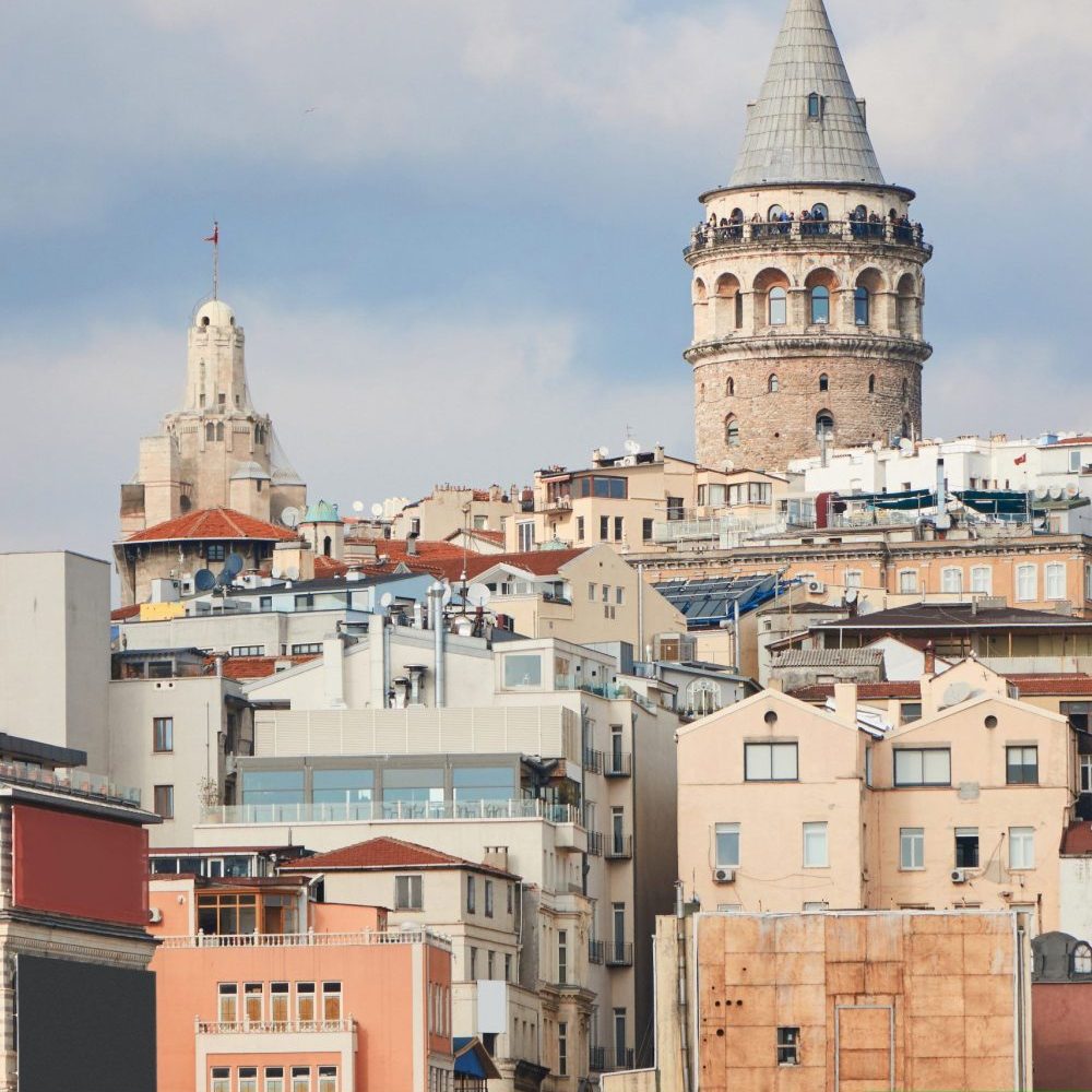 Galata Tower in Istanbul Turkey Beyoglu district historic architecture and Galata tower medieval landmark in Istanbul, Turkey